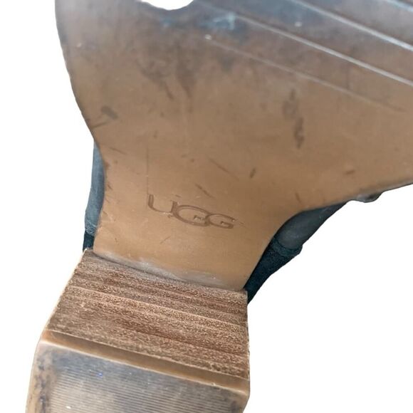 UGG Women's Kirke Suede Stacked Heel Booties Real Shearling Trim Black Size 7 - Picture 9 of 12